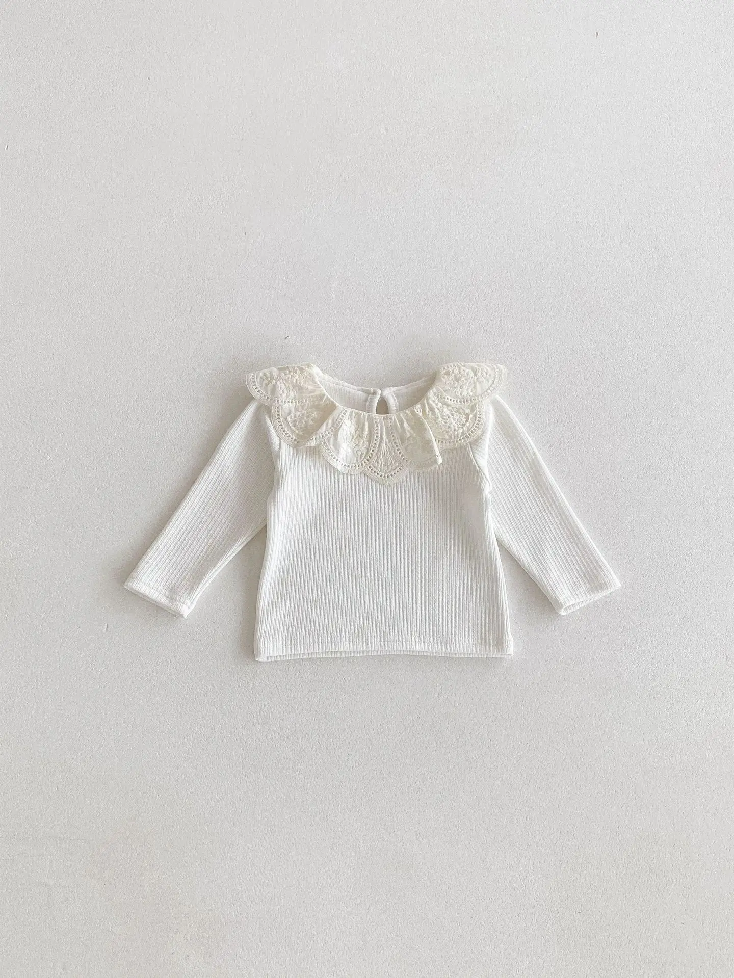 2024 Autumn New Baby Long Sleeve Bottoming Shirt Children Cotton T Shirts Infant Girl Ruffle Collar Solid Tops Toddler Clothes