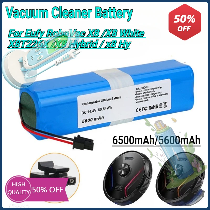 6500mAh/5600mAh High Capacity Battery for Eufy RoboVac Vacuum Cleaner X8 Hybrid X8 White X8 Hy Series Baterias 14.4V