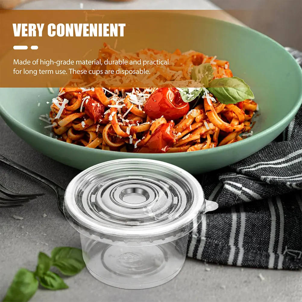 

50pcs Clear Plastic Soup Cups 200ml Disposable Fruit Salad Pudding Bowls Lids Takeout Containers Oil Proof Porridge Mugs