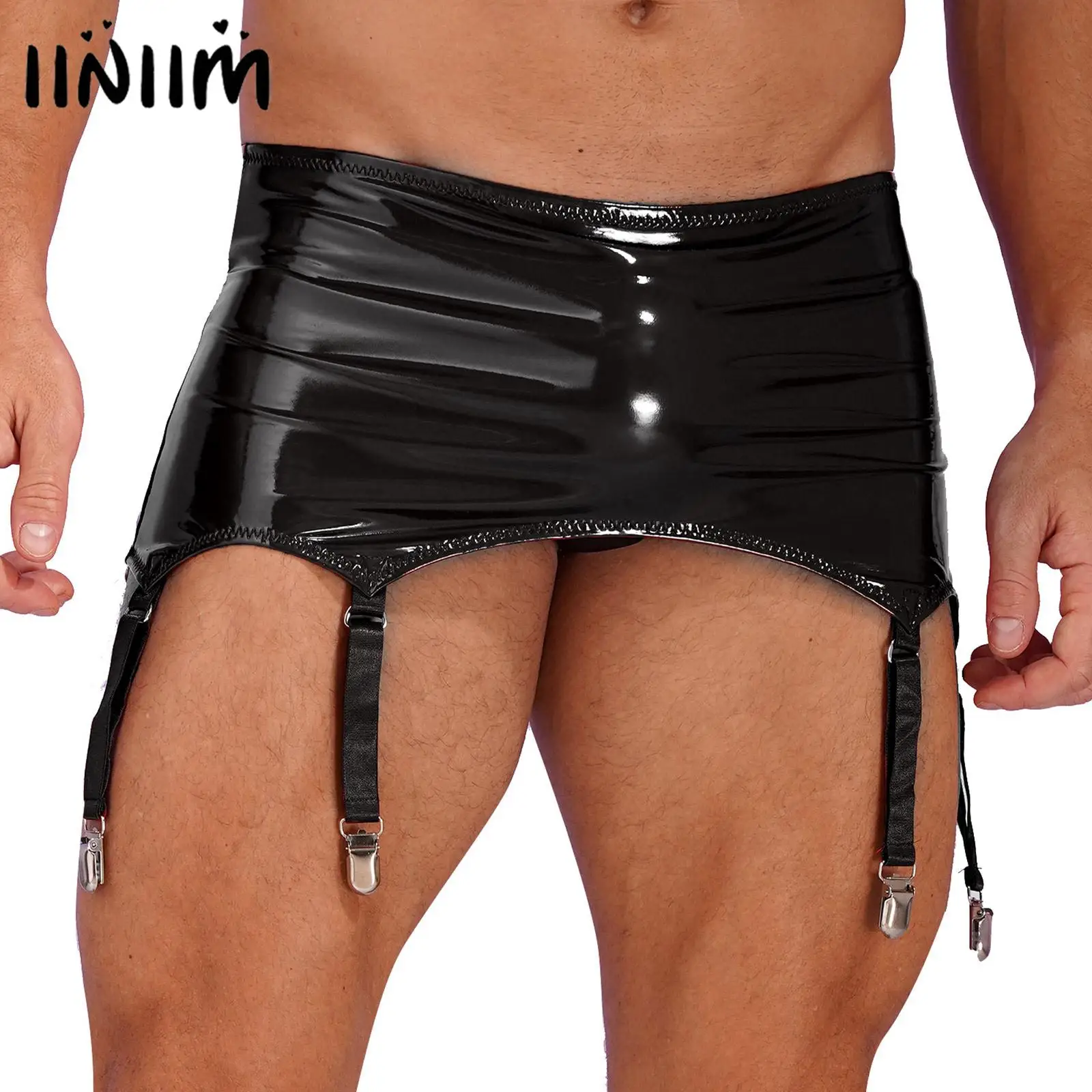 

Подвязки мужские блестящие из лакированной кожи на молнии с металлическими зажимами