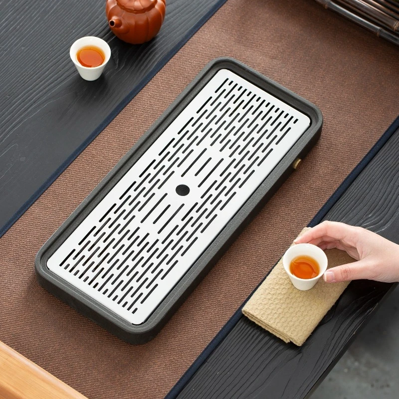 Vintage Rectangular Tea Tray Stone Kong Fu Luxury Tea Tray Chinese Multipurpose bandeja madera decorativa ovalada Tea Ceremony 6