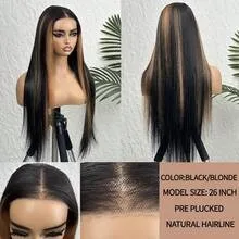Smilegirl Ombre Lace Front Wig Human Hair 1B/30 Highlight Straight Wigs 13X6 Transparent Lace Frontal Wigs Honey Blonde Colored Human Hair Pre Plucked for Women 30inch - view 4