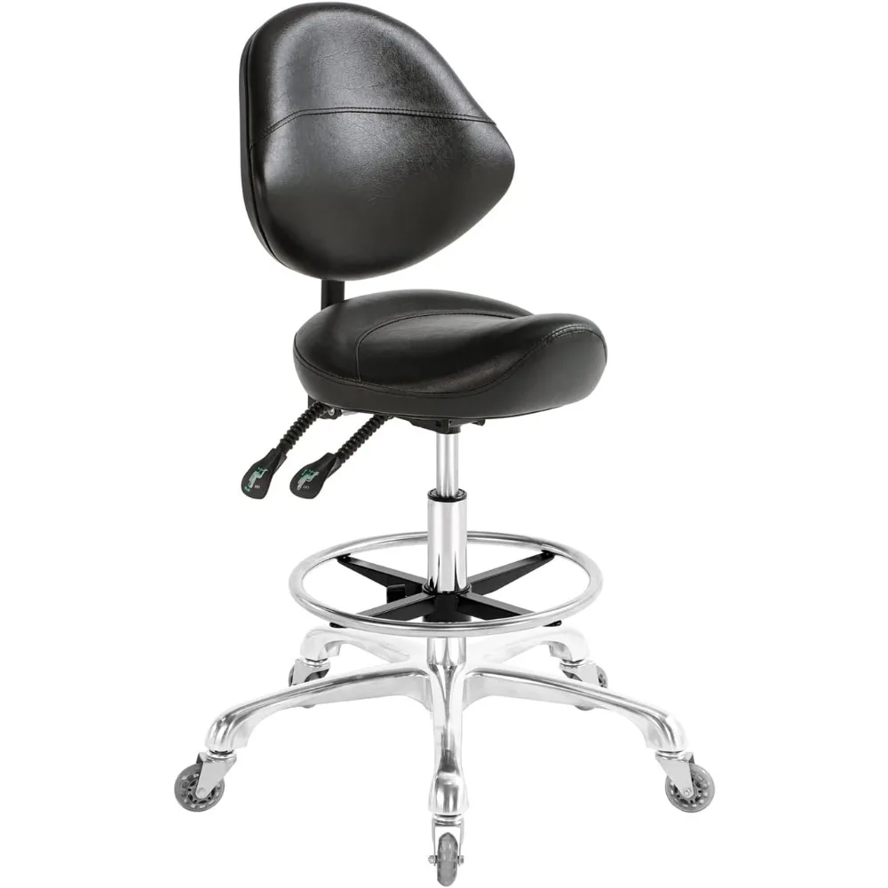 

Stool Chair with Back Support Footrest, Heavy-Duty(350LBS), Hydraulic Rolling Swivel Adjustable Stool Chair for Salon