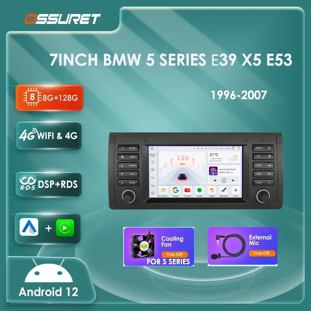 4G 64G Android Auto Car radio GPS Stereo for BMW 5 Series е39 X5 E53 1996 1997 1998-2007 multimedia player DSP Carplay head Unit