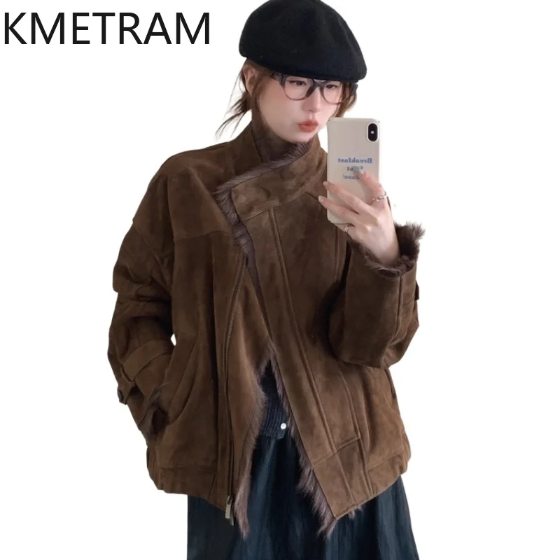KMETRAM Cappotto di pelliccia double face in lana naturale di capra Donna Colletto alla coreana Giacca corta in vera pelliccia 2025 Abiti invernali шуба жleticud