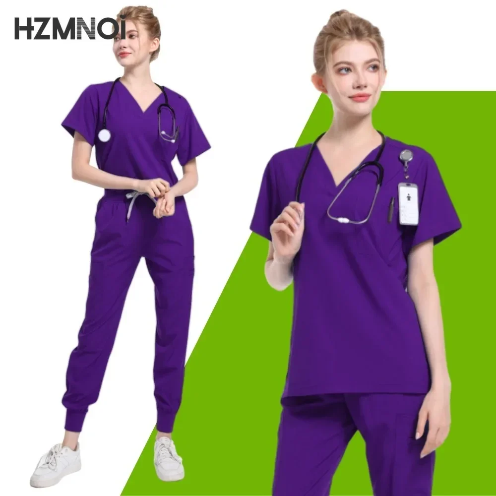 Dentist Surgery Tops Solid Color Beauty Salon Work Blouse Veterinary Nursing T-Shirts Spa Uniform Scrub Tops Men Medical Clothes