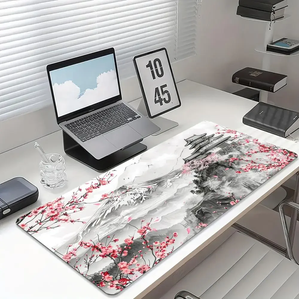 桜と富士山の水墨画マウスパッドデスクマットゲームマットゲーマーPCアクセサリーキーパッド拡張マウスパッド
