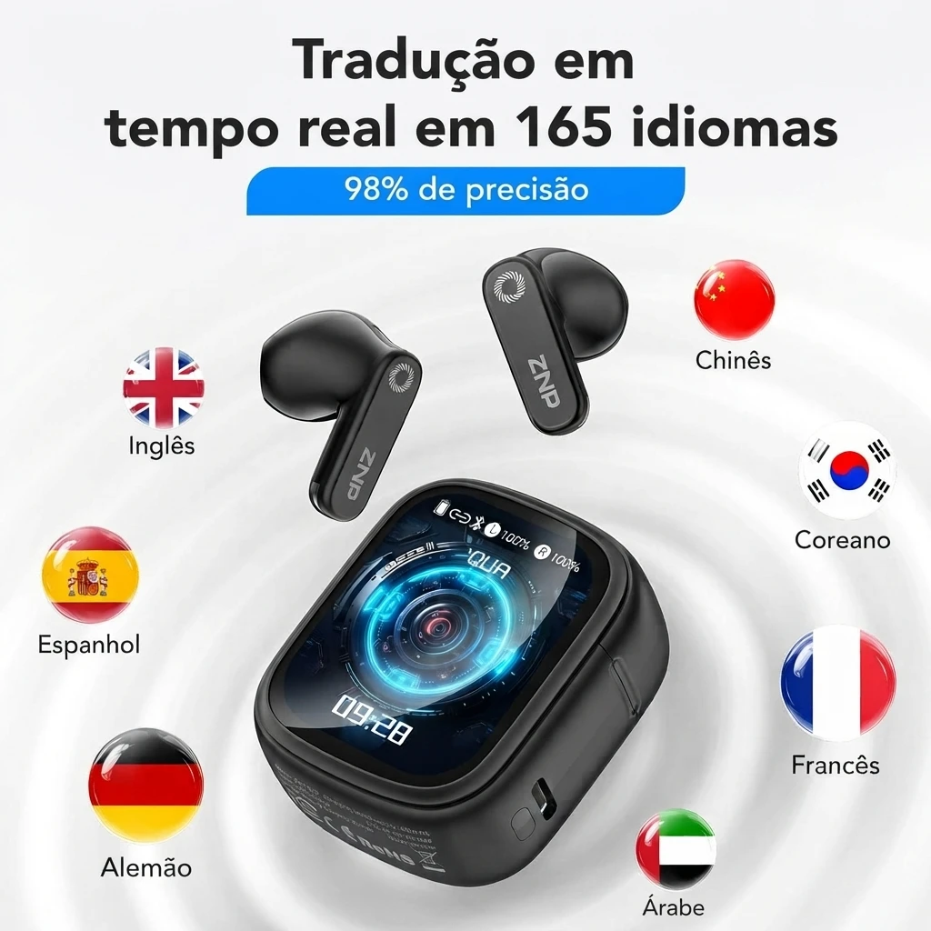 znp-ai音声アシスタント搭載、twsワイヤレスイヤホン、タッチスクリーン、リアルタイム翻訳機能、高音質、ゲーム用、bluetoothイヤホン、n02