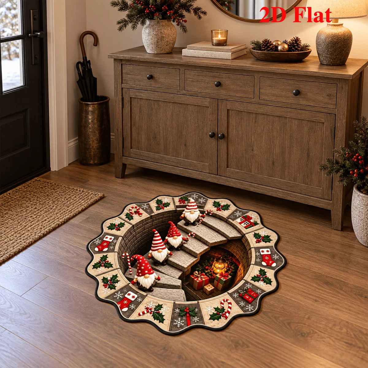 Christmas Gingerbread Man Shaped Rug Holiday Candy Cane Tufted Floor Mat Soft Non Slip Washable Entrance Home Decor