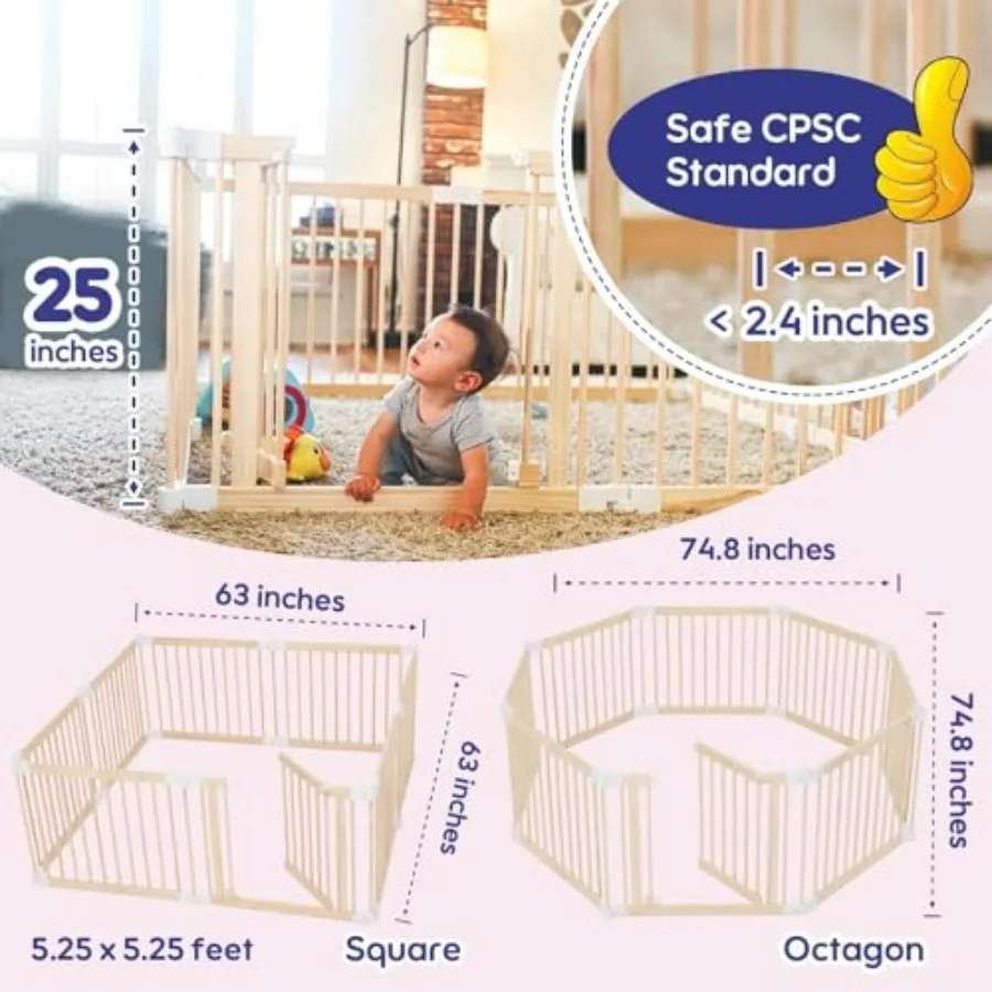 Box pieghevole in legno per bambini Grande cortile da gioco per neonati 2 in 1 Recinzione portatile per nuova mamma aiutante con cancello in legno personalizzato alto 25 Adju