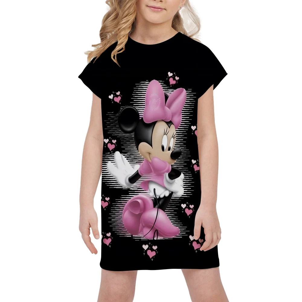 Mädchen Streifen Kleid Disney Minnie Maus Kleider Kinder lässig A-Linie Kleidung Strand Stil schnell trocknen Top Mädchen kurz ärmelig