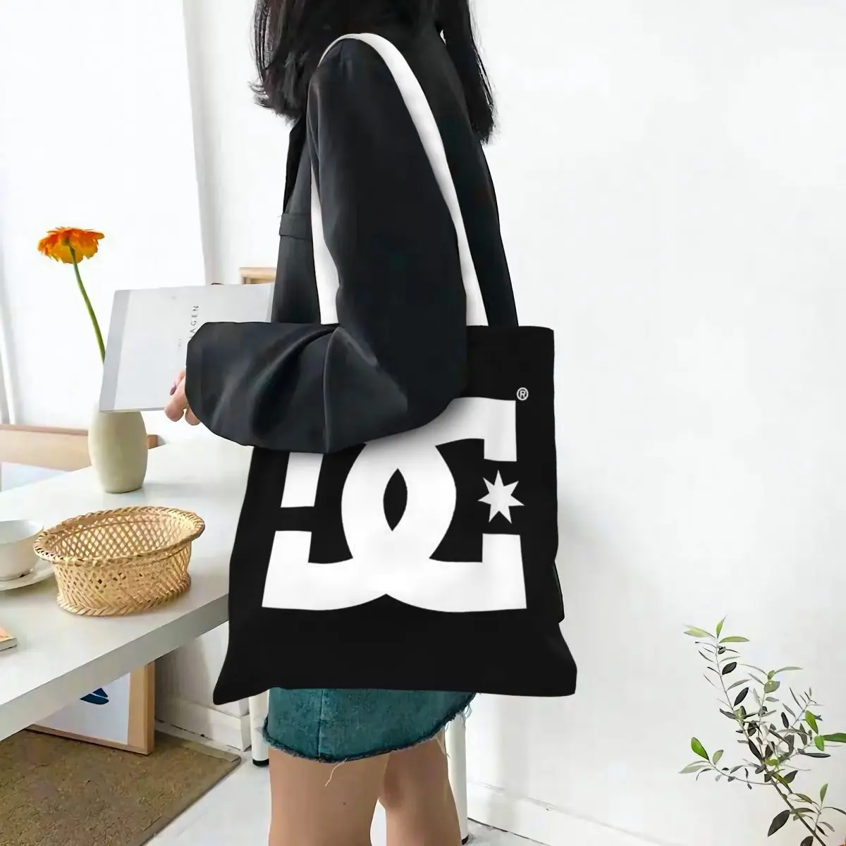 DC Shoe Co Shopping Bags Canvas The Tote Bag Foldable for Women Shoulder Tote Travel Handbag