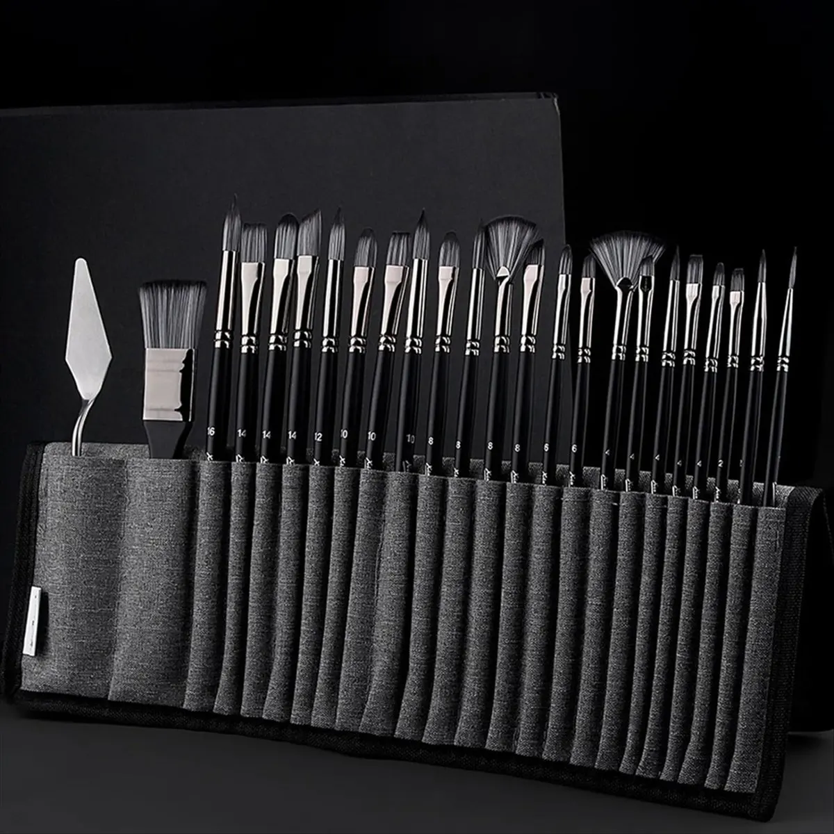Latest ABBQ-25Piece Paint Brush Set,Wooden Handled Brushes with Canvas Brush Case, Professional Oil, Acrylic and Watercolor Pain