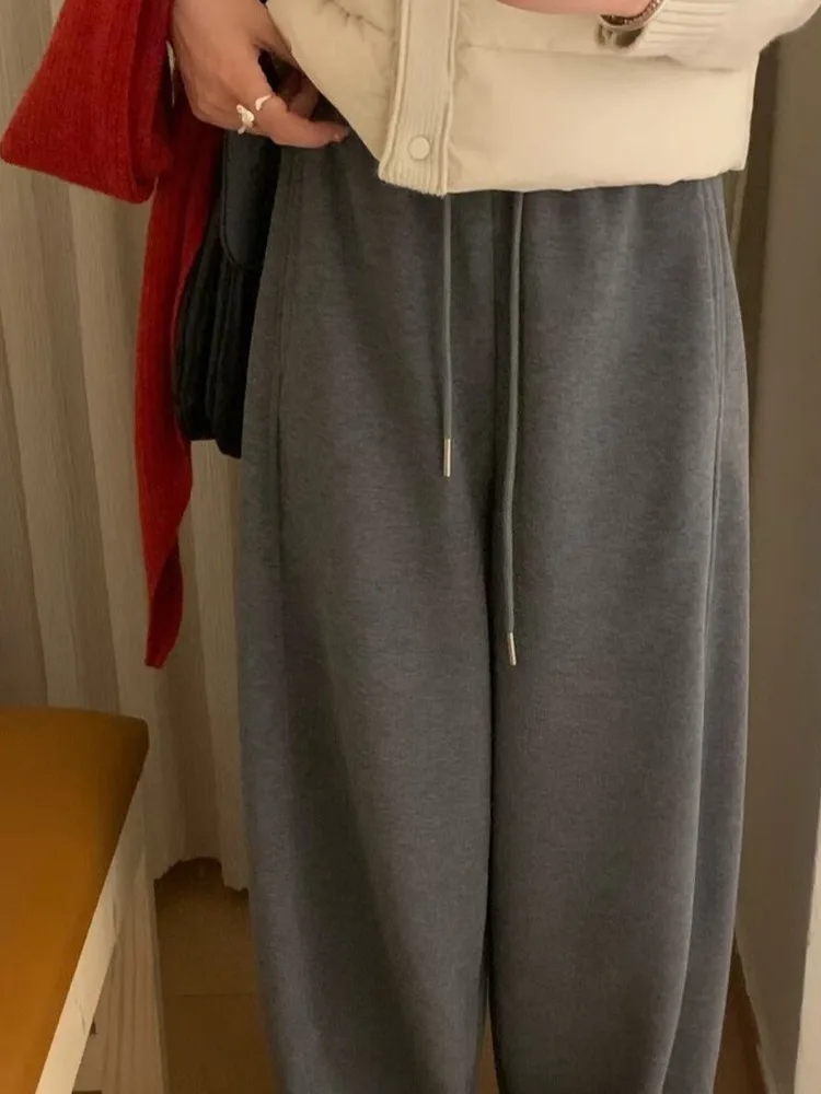 الكورية Sle عالية الخصر Dstring Fce اصطف السراويل النسائية فضفاضة التخسيس الخريف الشتاء Faion مرونة الخصر