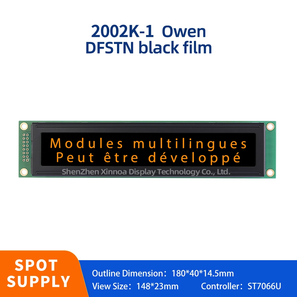 

Large Screen Size 180 * 40MM 2002K-1 European DFSTN Black Film Orange Letters 20 * 2 202 2002 LCD Controller ST7066U