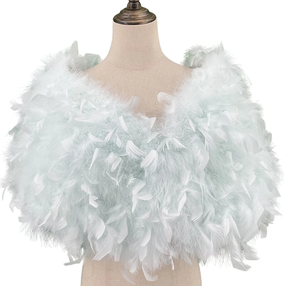 Real Turkey Feather Shawl with Flower, Furry, Fluffy, Fur Cape, Wrap, Red, Pink, Blue Color, B230832