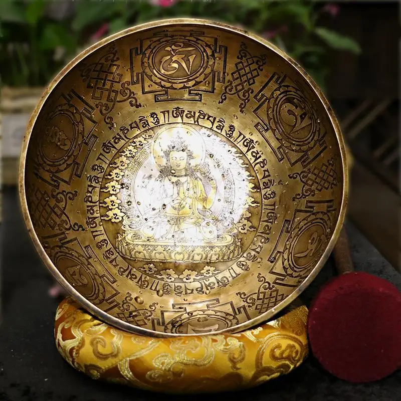 Nepal Handmade Buddha Singing Bowl Yoga Meditation Chanting Bowl Copper Handicraft Music Therapy Tibetan Singing Bowl