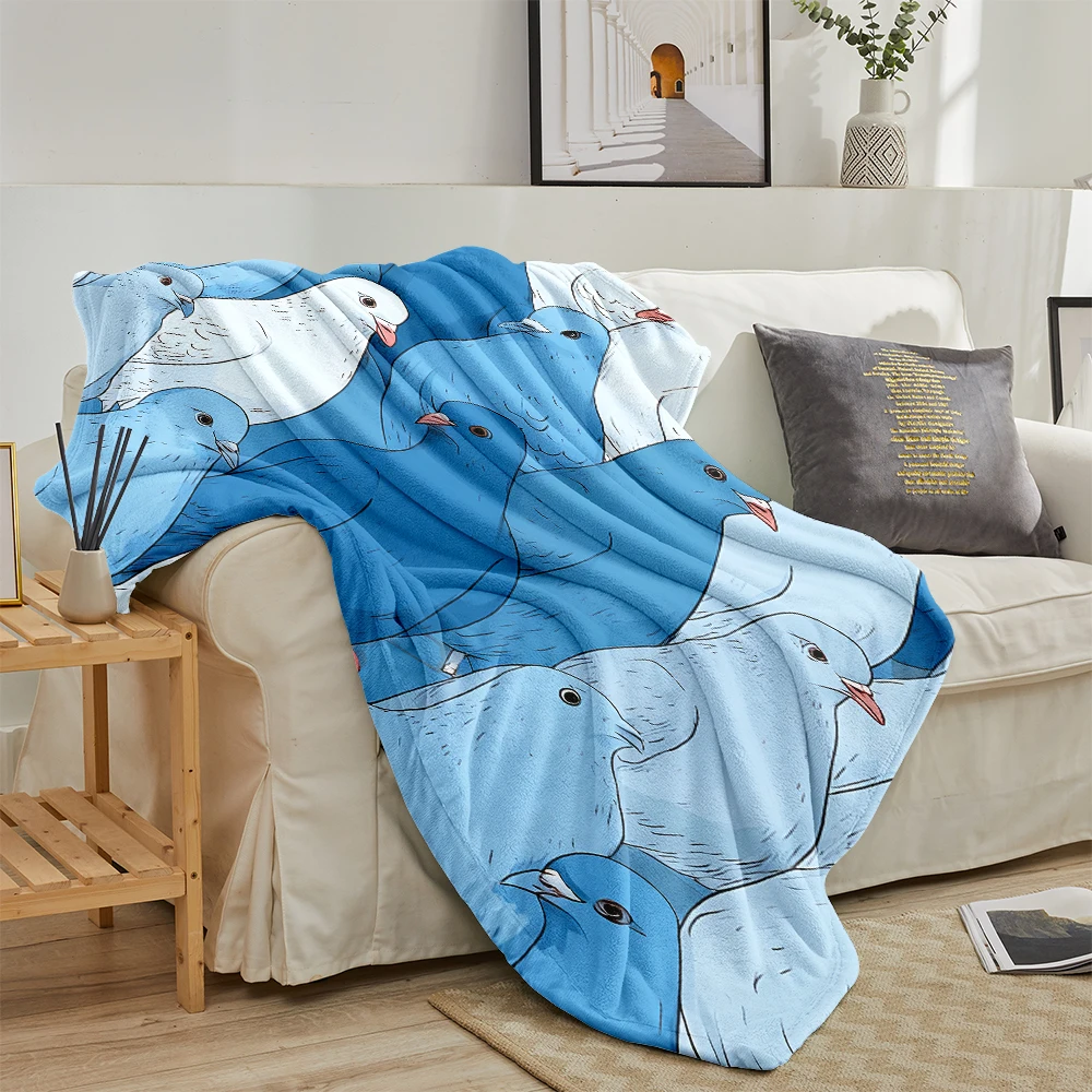 Blue White Pigeons Flock Lightweight Flannel Blanket Breathable Cozy Throw Blanket for Spring Summer Sofa Bed Air Conditioning