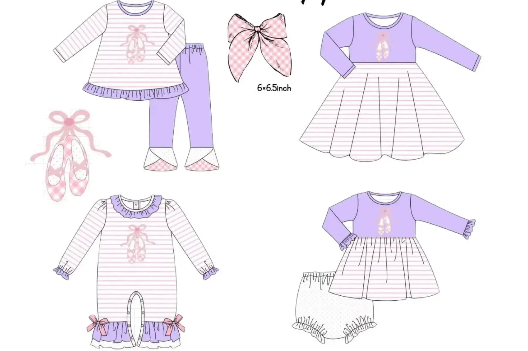 Ballet Girl Series Long Sleeve Striped Dance Shoes Printed Trousers Lace Girls Shorts Elastic Set Baby Jumpsuit Dress Milk Silk