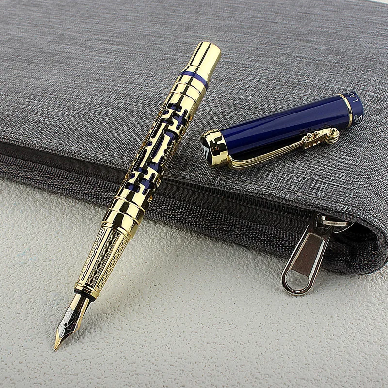 Imagem -03 - Luxo Oco Out Metal Fountain Pen Escrita do Negócio Canetas de Presente Material de Escritório Escolar Estacionária Iridium Pen ef f m Nibs