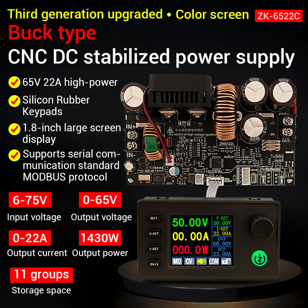 Imagem -06 - Módulo Step-down Atual Constante Medidor de Tensão Display Colorido Fonte de Alimentação Zk6522 Dc675v 22a 1400w