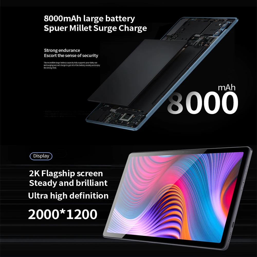 Tableta con pantalla FHD 2K de 10,36 pulgadas, dispositivo con 8GB de RAM, 256 GB de ROM, 4G LTE, 5G, WiFi, AI, 8000 mAh, versión Global, 2024