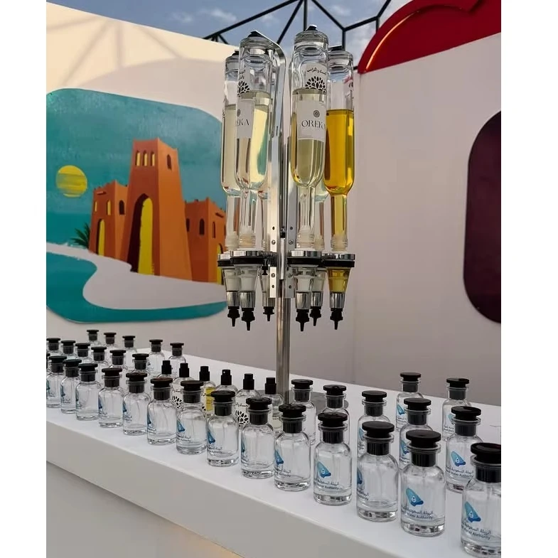 Rotary Design 6‑Bottle Perfume Bar Filling Dispenser Stand 375ml/500ml/750ml 6‑Head Fragrance Equipment