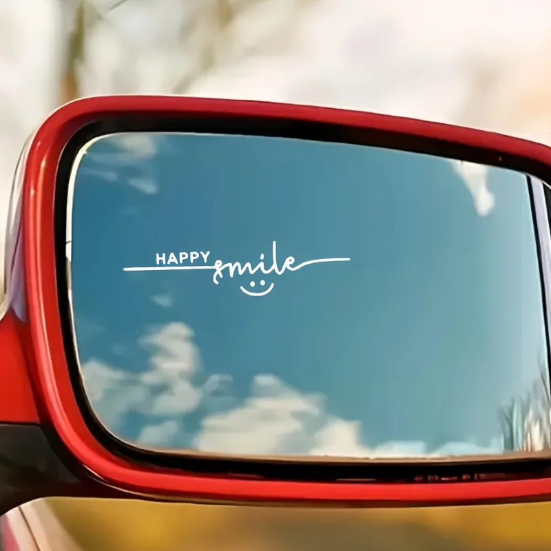 

Глянцевая самоклеящаяся виниловая наклейка на автомобильное зеркало с надписью «Счастливая улыбка» и словом «Счастье»