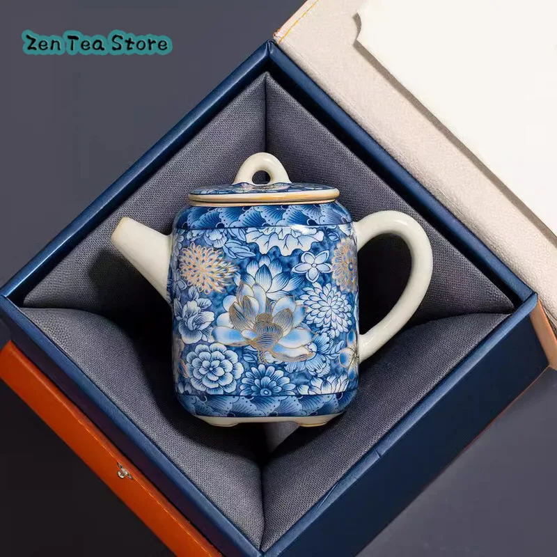 Ruyao Gold Wanhua Square Pot Teapot Home High-end Teapot Ceramic Exquisite Tea Kettle Single Pot Kung Fu Tea Set