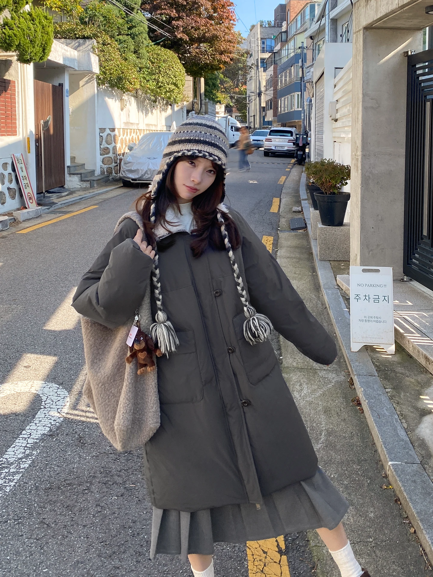 

Long Padded Jaet Women's Warmth Guaranteed Milk Rabbit Pl Lamb Skin Collar Two-Way Wear Casual Sle Polyester Fiber