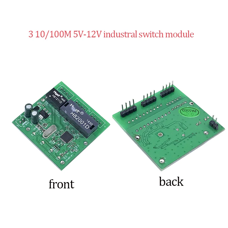 Módulo de comutação Ethernet industrial, Placa PCBA, Portas de detecção automática OEM, Placa-mãe 5V-12V, Descontrolada, 3 portas, 10 m, 100m