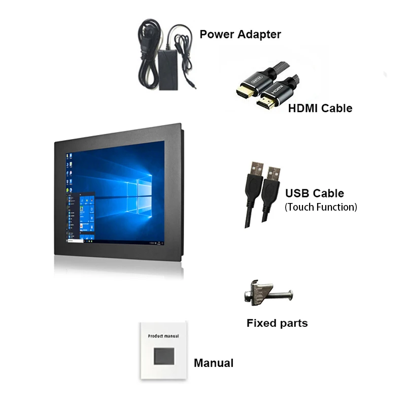 Zhixianda 12 Inch 4:3 1024*768 Panel Mount Industrial Resistive Capacitive Touch Screen Embedded Monitor With VGA DVI HDMI Port