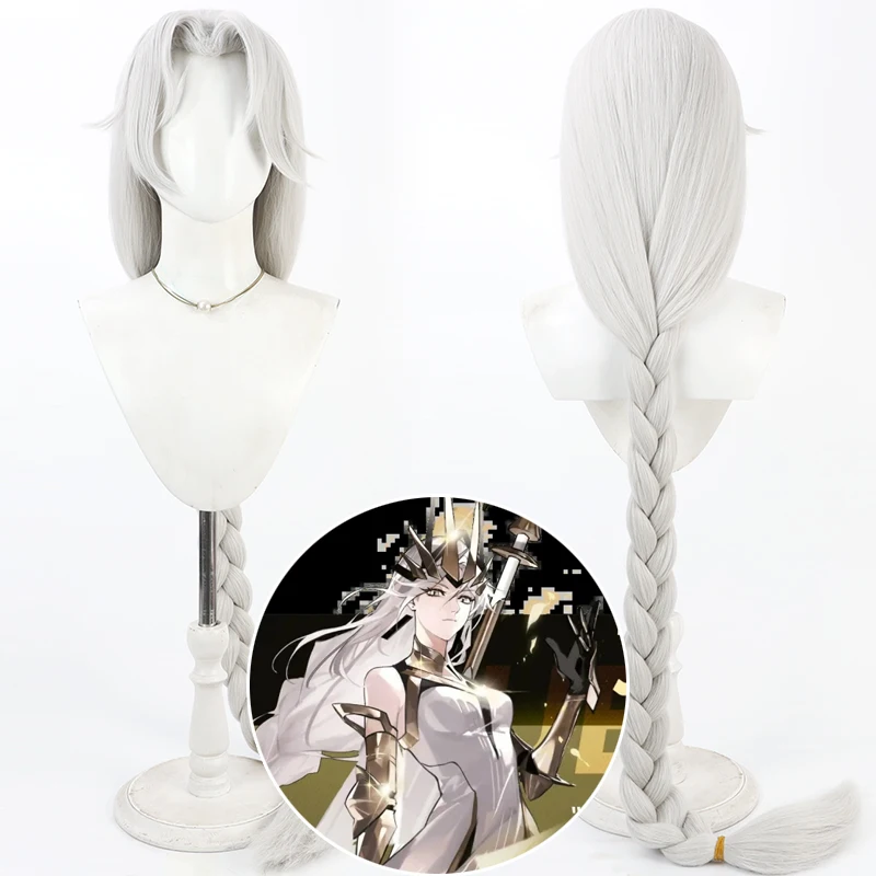 

To Be Hero X Queen Cosplay Wig 100cm Women Long Straight Silver White Braided Heat Resistant Hair