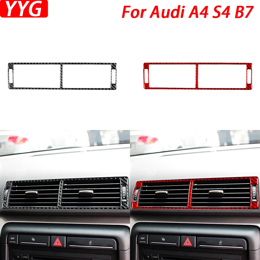 لأودي A4 S4 B7 2005-2008 ألياف الكربون تكييف الهواء المركزي التيار المتناوب منفذ لوحة غطاء الزخرفية الملحقات الداخلية ملصق