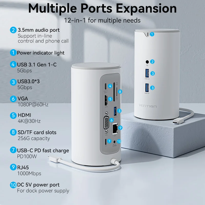 Imagem -02 - Vention-docking Station para Macbook Laptop Usb c Hub Dual Thunderbolt Compatível com Hdmi Usb 3.0 Adaptador de Energia Gen 12 em 1