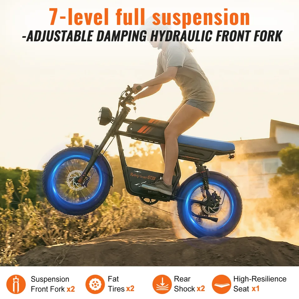 Ridingtimes GT33 Electric Bike for Adults, Max 34MPH & 50-80 Miles Ebike with 20" Fat Tires, 1500W Motor & 27AH Removable Battery, Dual Hydraulic Brakes, Full Suspension E Bike image 3