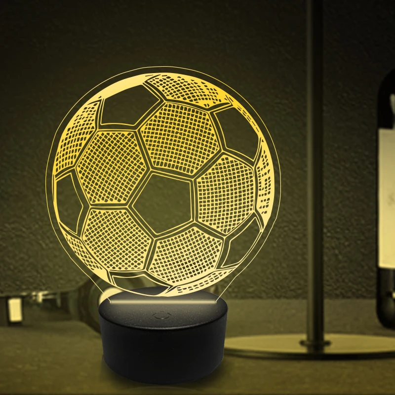 Personalized Nightlight USB LED Customized 3D Football Lamp Decoration Bedroom Birthday For Children Gift Black Base 7 Colors