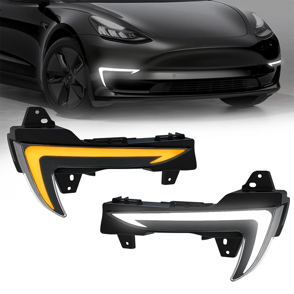 

LED Daytime Running Lights Assembly for 2018-2024 Tesla Model 3 Front DRL Lamps Turn Signals Light Dynamic Start-Up Animation