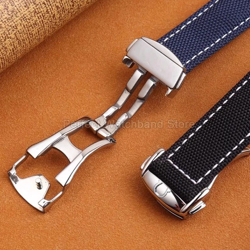 Untuk Omega Snoopy 600 Seamaster 300 Speedmaster De Ville Gaya Asli Tali Jam Tangan Nilon Indah Mulus 19 20 21 22Mm Hitam