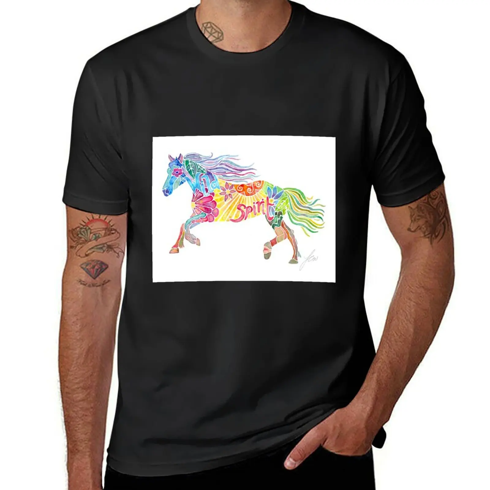 Wild Spirit - Colourful Horse Illustration T-Shirt hippie clothes anime mens t shirt