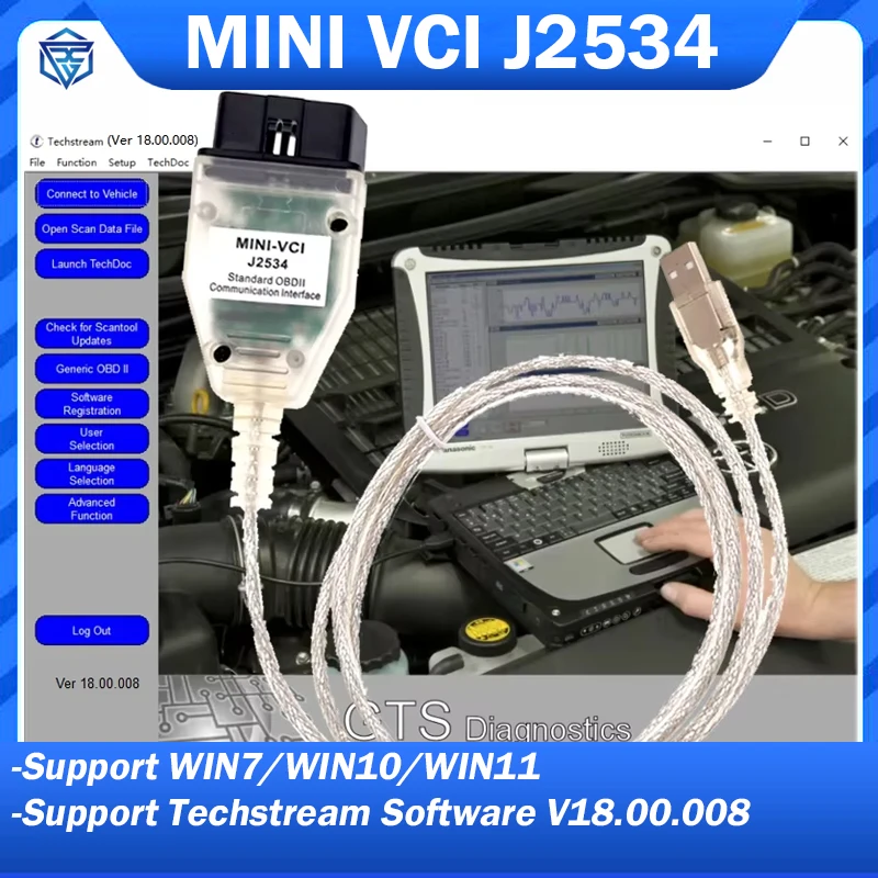 

MINI VCI MINIVCI J2534 Tis Techstream программное обеспечение V18.00.008 для Toyota OBD OBD2 Диагностический кабель с ссылкой на программное обеспечение до 2022 года