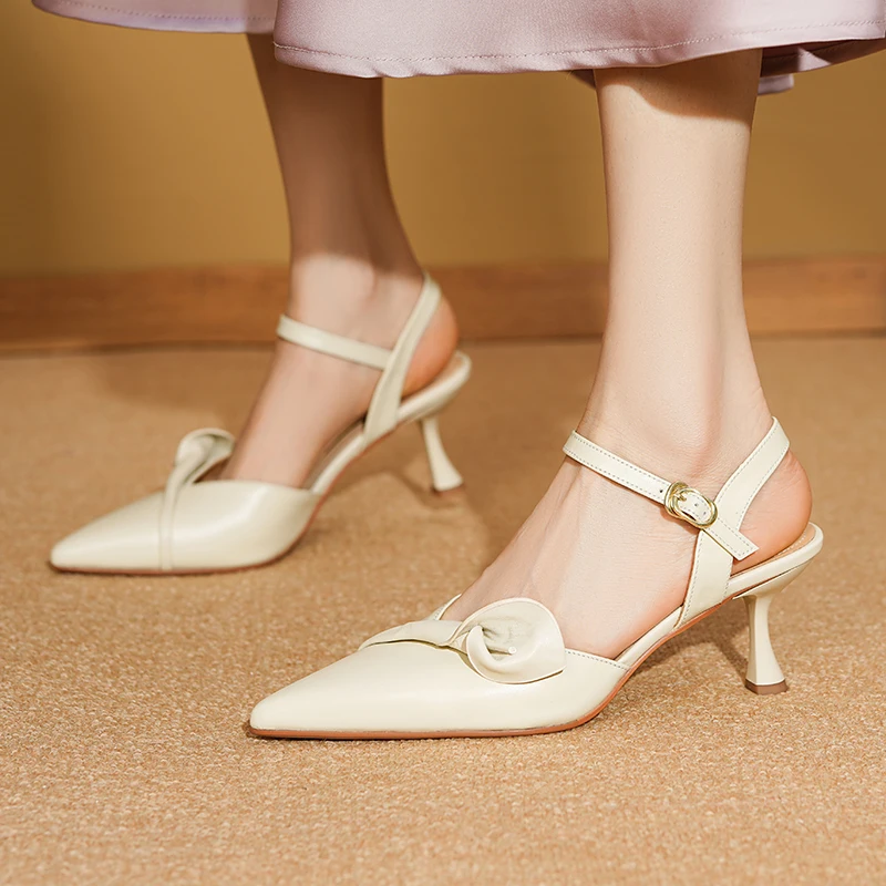 

2025 модная женская обувь, сандалии на высоком каблуке с открытой пяткой, вечерние свадебные туфли из натуральной кожи, женские пикантные сандалии с острым носком, туфли-лодочки