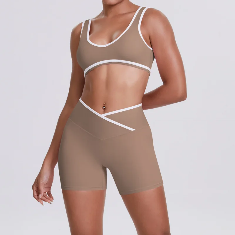 Contrast Color Sets Women Bra Push up Shorts 2pcs Yoga Sets Gym Fitness Activewear Workout Sets Gym Clothes Sportswear logo