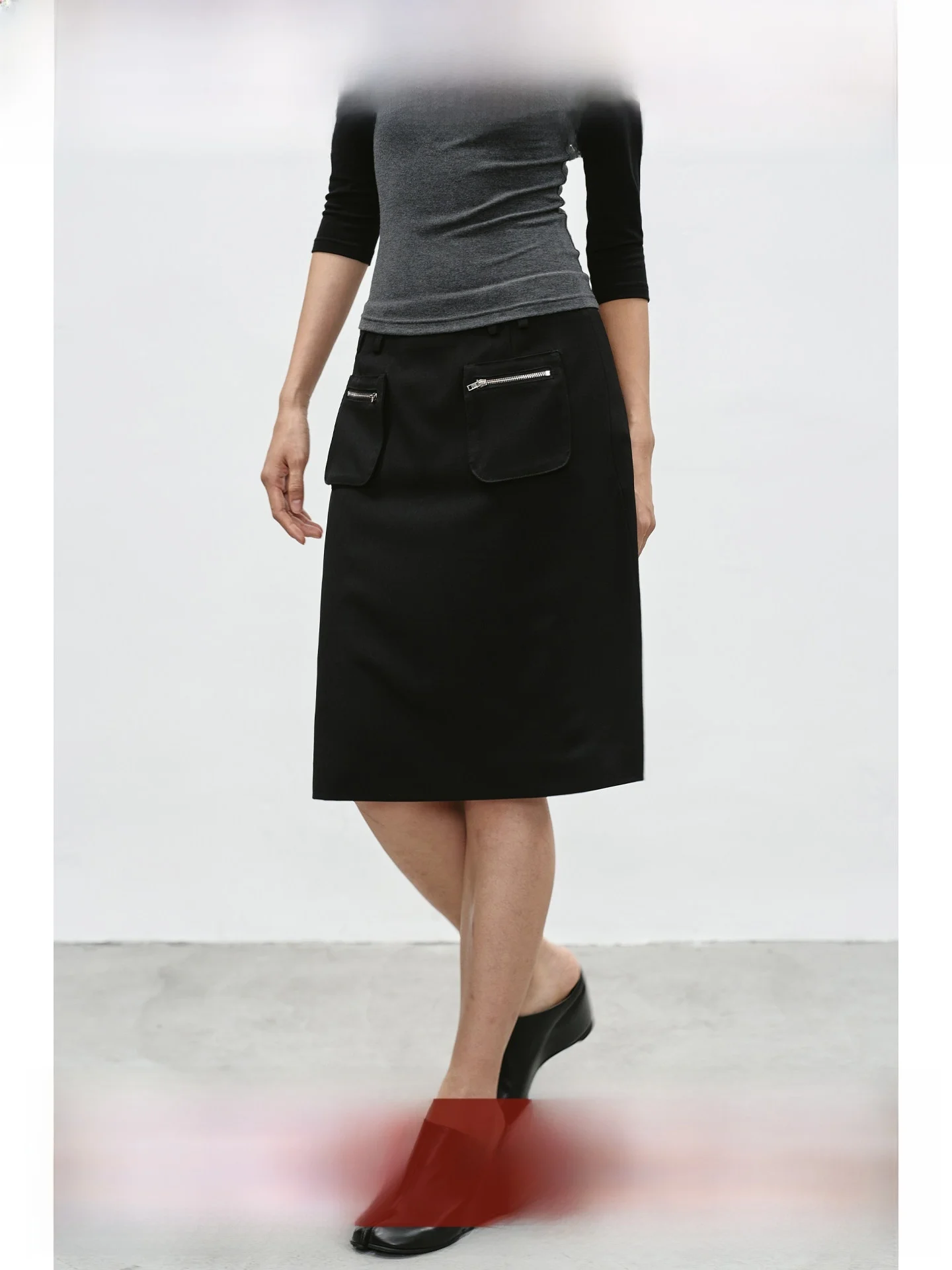 

EIGHTHMONTH High Waist Straight Leg Skirt for Women Bla Slimming Spring 2026 Casual Sle Non-Stretch Fabric