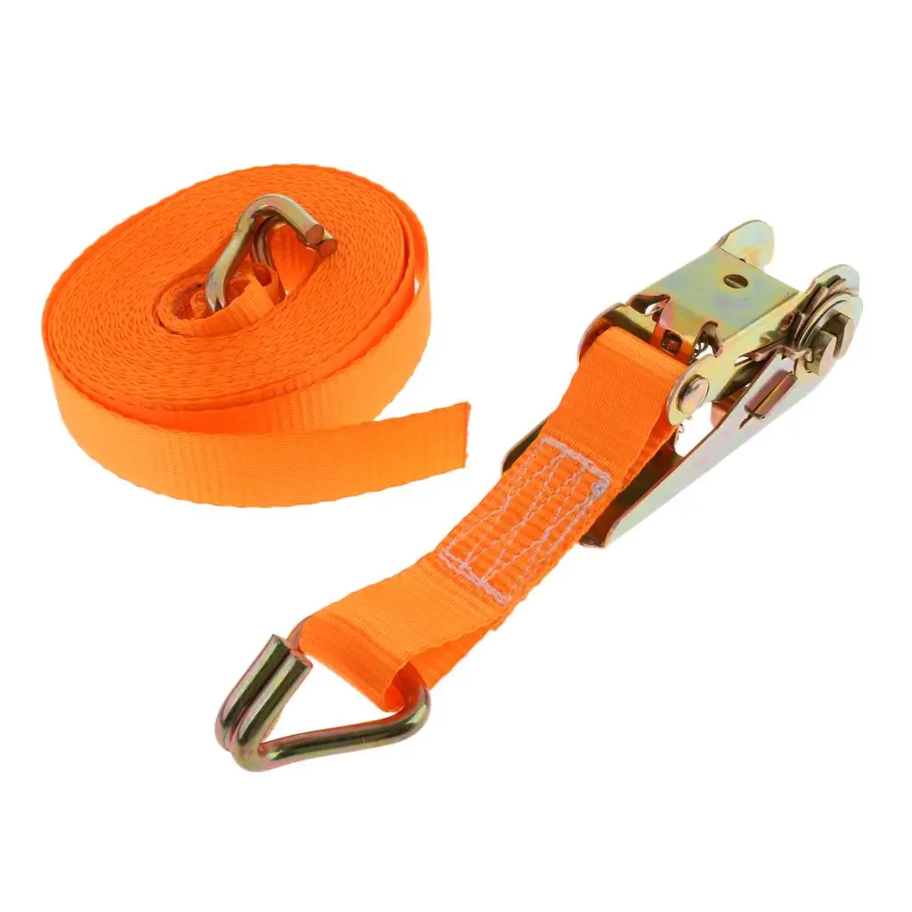 Premium 6m 1'' Orange Polyester Ratchet Tie Down Strap Webbing with Double J Hooks Lashing Cargo Lorry Car Marine Boat