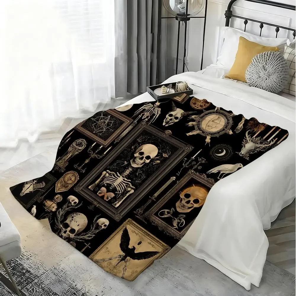Gothic Dark Witch Set Throw Lightweight 240g Flannel Blanket Soft Skin-friendly for Summer Cooling