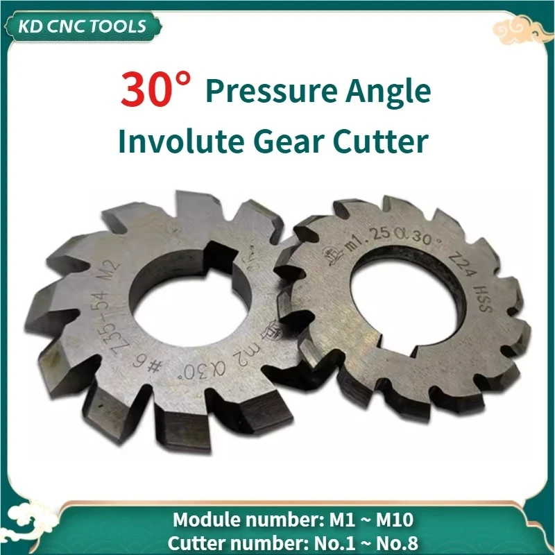 

KD CNC High Speed Steel Involute Gear Cutter Spline Milling Cutter Pressure Angle 30 Degree M1 M2 M3 M4 M5 M6 M8 M10 No.1-No.8