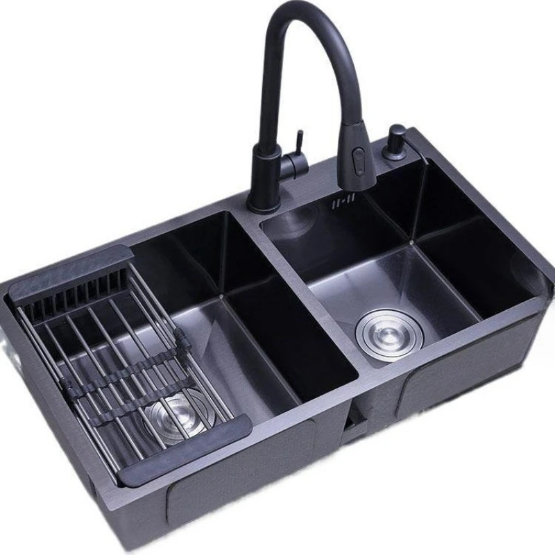 Black Nano 304 Stainless Steel Multifunctional Sink, Kitchen Sink Single Sink Double Sink Thickened