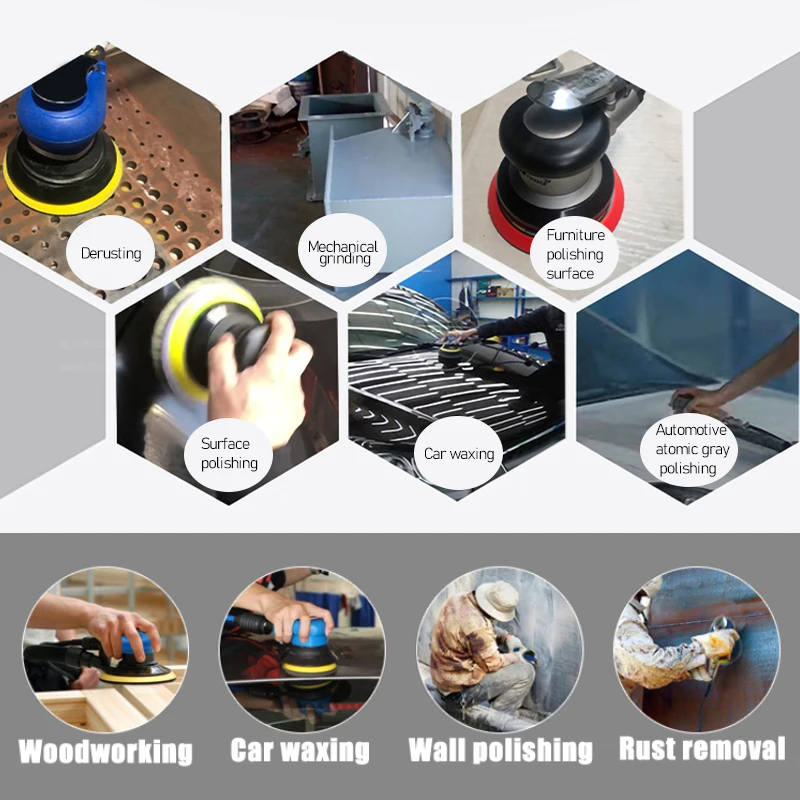 NuoDunco 5-дюймовый/6-дюймовый пневматический орбитальный шлифовальный станок Воздушный полировщик 125 мм/150 мм Воздушная вакуумная шлифовальная машина для полировки металла и дерева автомобиля