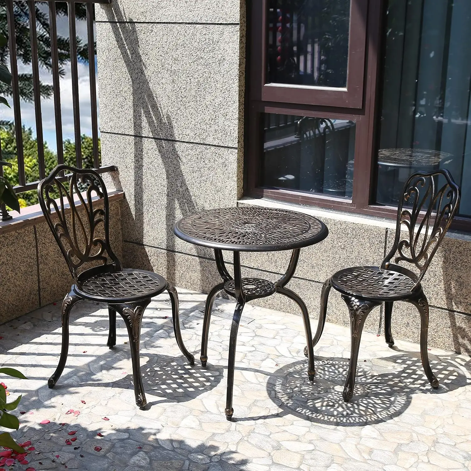 Antique Copper 3-Piece Outdoor Cast Aluminum Bistro Set, Anti-Rust Patio Furniture for Yard Park Front Porch